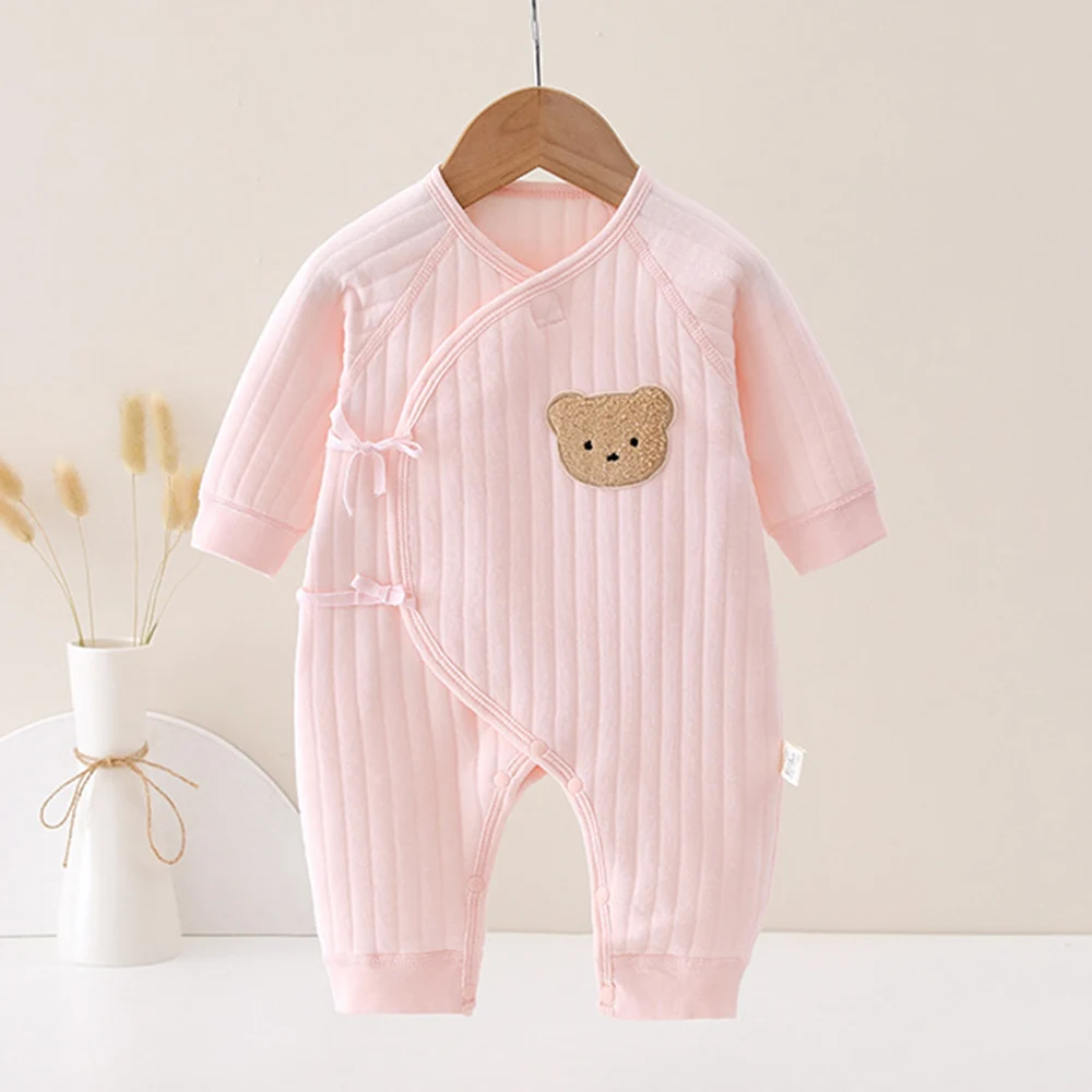 Baby Fall Winter Romper Long Sleeve Quilted Solid Color Warm Newborn Clothes 0-6 Months Unisex Baby Jumpsuit For Boy Girl