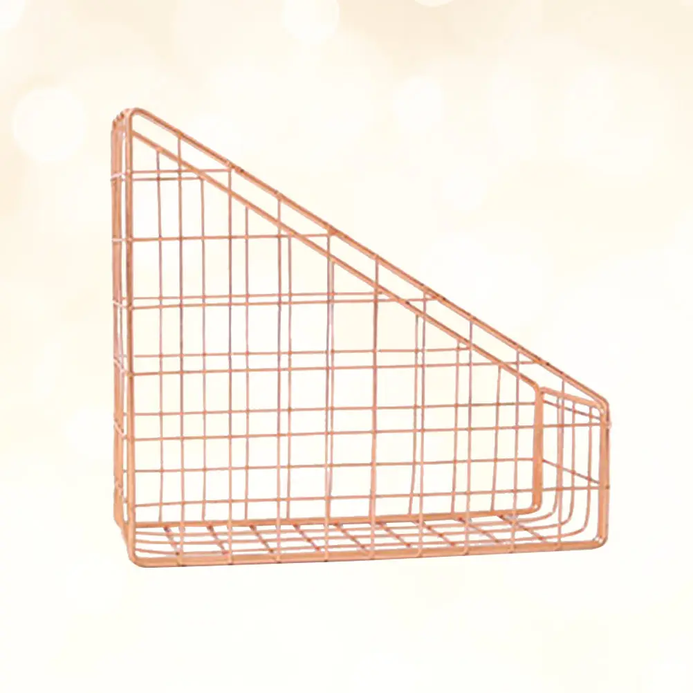 Rose Golden Metal File Storage Basket Modern Minimalist Desktop Organizer Magazine Book Holder for Office School Home File