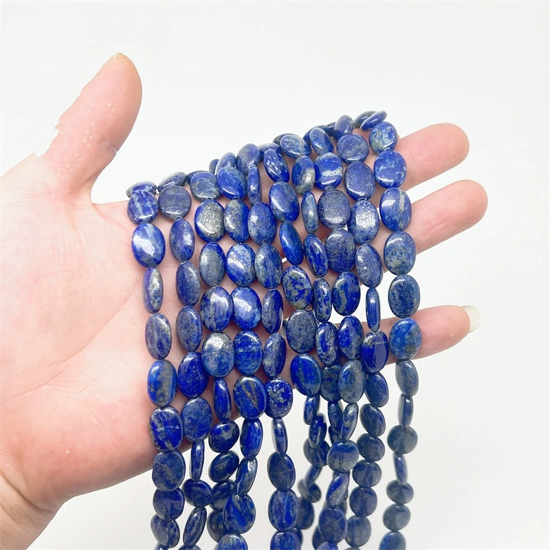 

High Quality Natural Stone Blue Lapis Lazuli Stone Beads Flat Oval Spacer Smmoth Bead 15'' Strand For DIY Jewelry Making