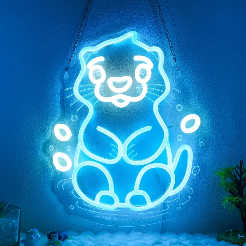 Otter Neon Sign Cute Sea Animal LED Neon Light for Kids Bedroom Nursery Cafe Party Wall Decor USB Powered Dimmable Ocean Gift