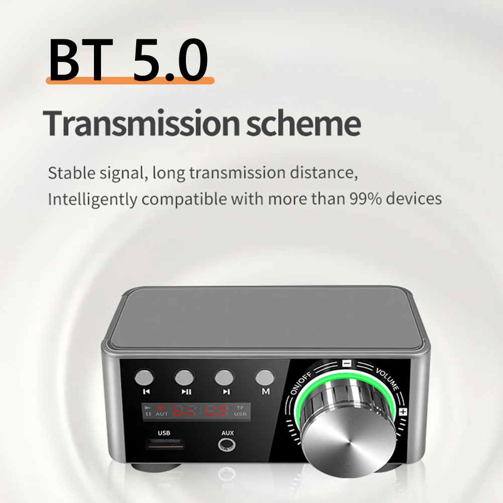 เครื่องขยายเสียงระบบไฮไฟ50W + 50W, 2.0ช่องขยายเสียงโฮมเธียเตอร์บลูทูธ5.0แอมป์เครื่องเสียงรถยนต์เครื่องเล่นเพลง TF แบบเสียบและเล่น