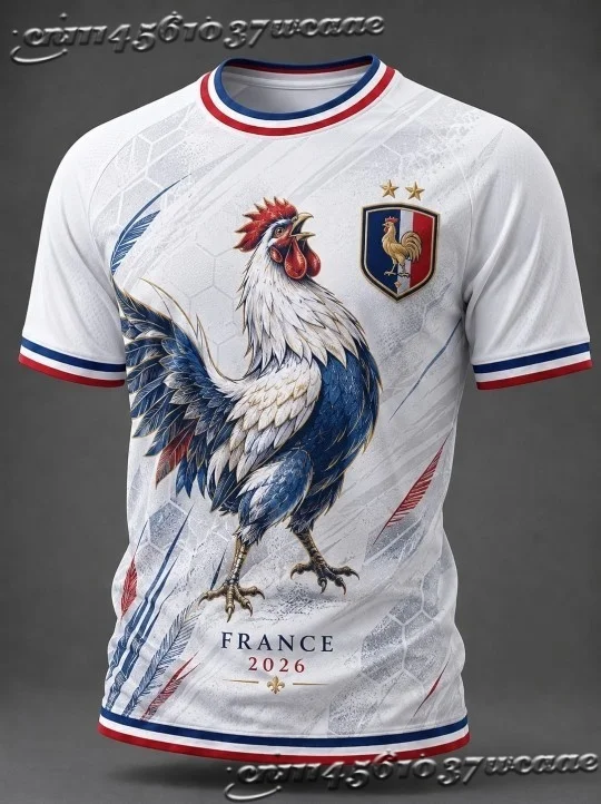 Unisex France Fan Soccer Jersey Rooster Eiffel Tower Graphic Pattern Background Casual Street Athletic Uniform FamilyMatching - view 4