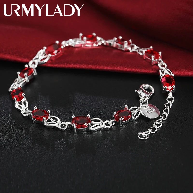 

Hot new 925 Sterling silver Bracelets for women Wild red crystal chain fashion lady Wedding party Christmas gifts Jewelry