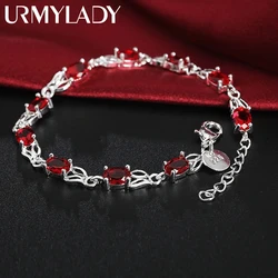 Hot new 925 Sterling silver Bracelets for women Wild red crystal chain fashion lady Wedding party Christmas gifts Jewelry