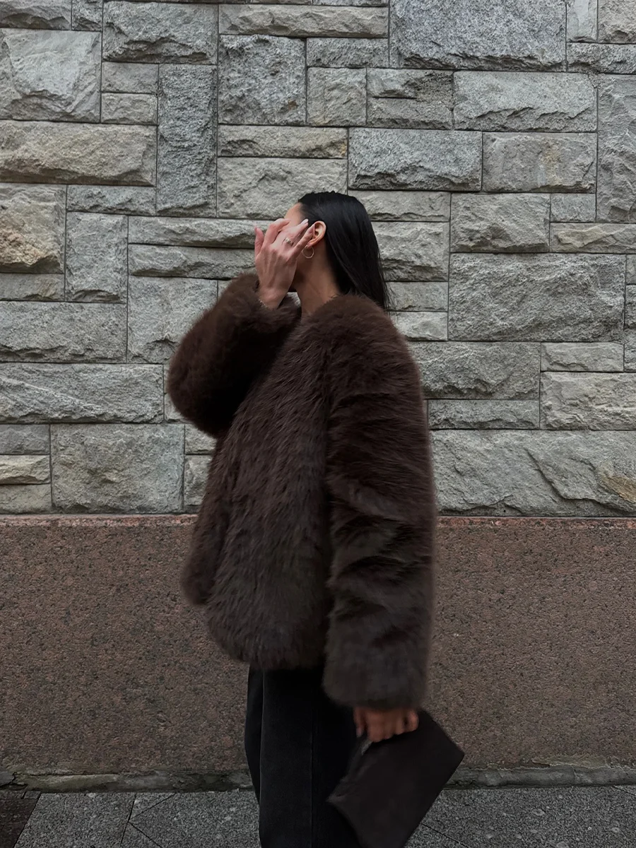 Vintage Brownie Women Faux Fox Fur Coat Cropped Shaggy Cloth Fashion 2025 Winter Warm Fluffy Jacket Iconic Stunning Vibe Outfit