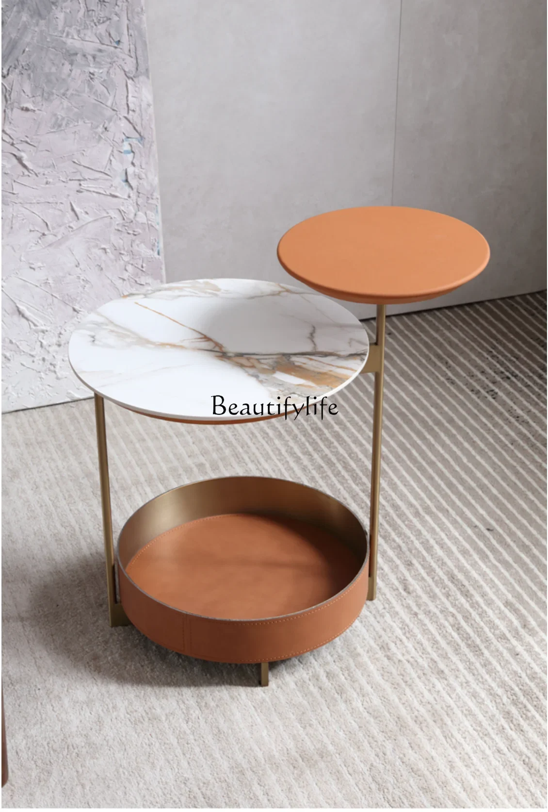 

pg45Italian Minimalist Stone Plate Side Table Solid Wood Sofa Small round Nordic Light Luxury Corner Table