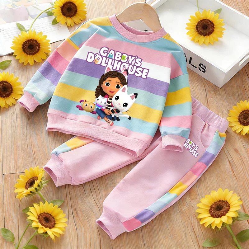 

Gabbys Dollhous Kids Cartoon Cute Anime Printed Spring Autumn 2pcs Hoodie+Jogging Pants Tracksuits Girls Clothes Sets Game Gifts