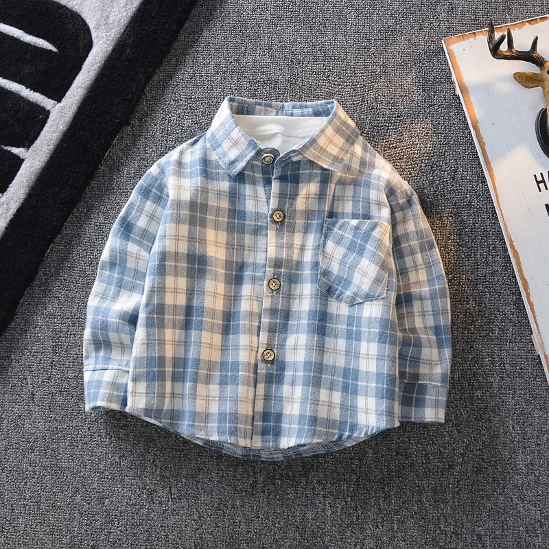 Children Clothing Boys Shirts 2024 New Style Baby Boy Shirts Spring and Autumn Tops Thin Vertical Strip Long Sleeve Shirts Tide