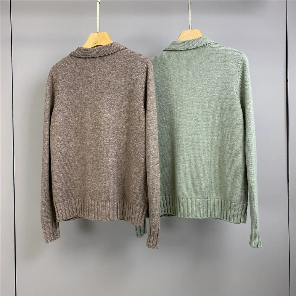 

Женский осенне-зимний новый стильный однотонный кашемировый вязаный кардиган на молнии с лацканами