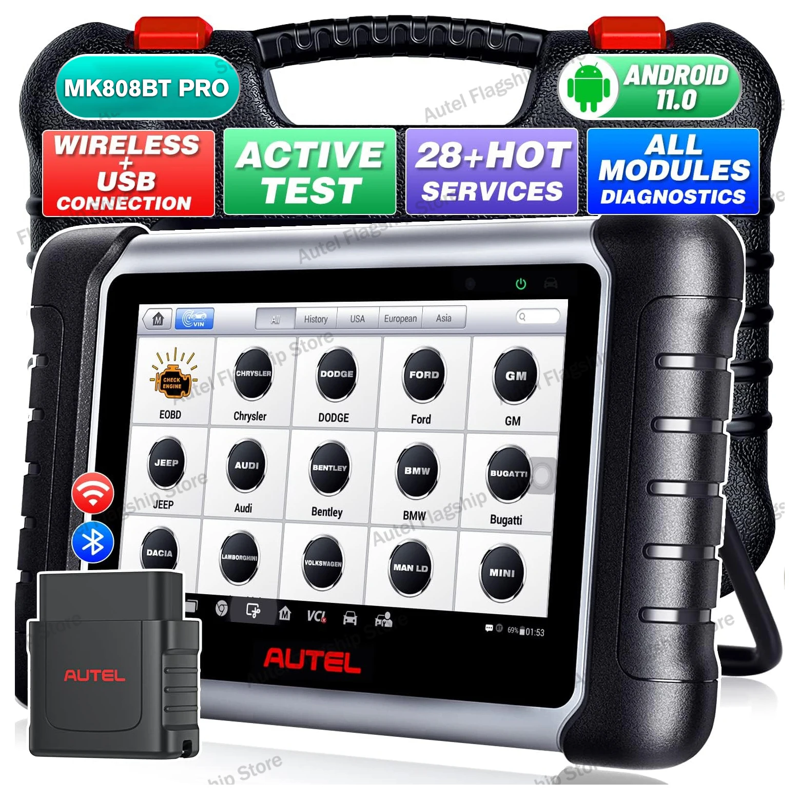 Autel MaxiCOM MK808BT PRO – Diagnosegerät für Fahrzeuge, OBD2-Codeleser, bidirektionales Scan-Tool, Diagnose aller Systeme, übertrifft MK808K-BT und MK808S.