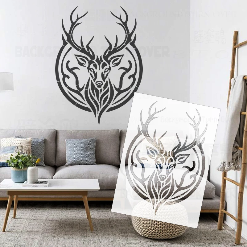 

41cm - 68cm Deer Head Totem Stencil For Painting Wall Template To Paint Putty Plaster Decor Decors Furniture Makers Tribal S556