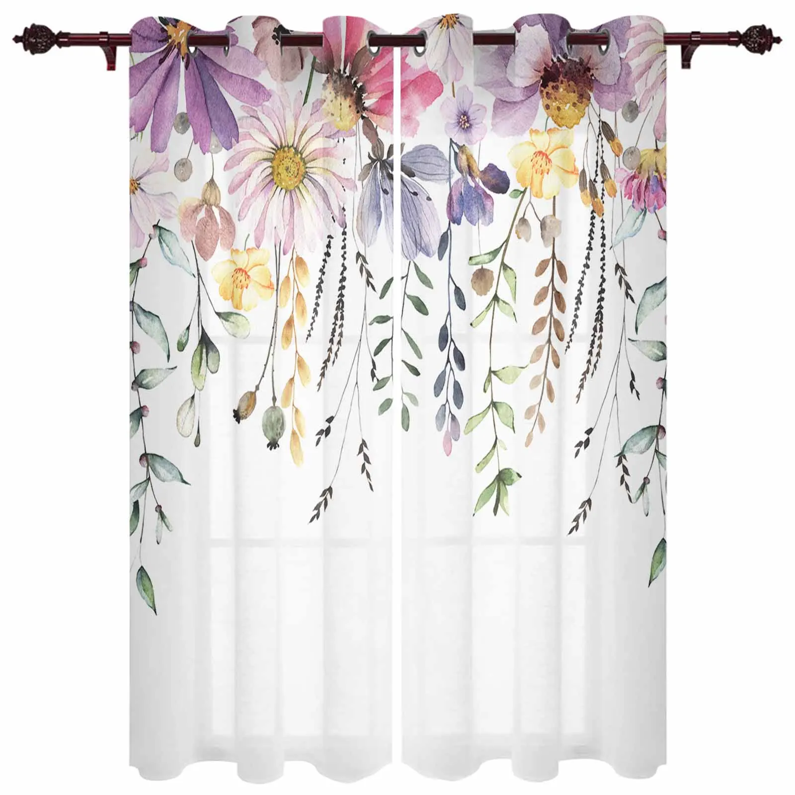 

Pastoral Style Plants Wildflowers Modern Window Curtains for Living Room Bedroom Curtain Kitchen Treatment Blinds Drapes