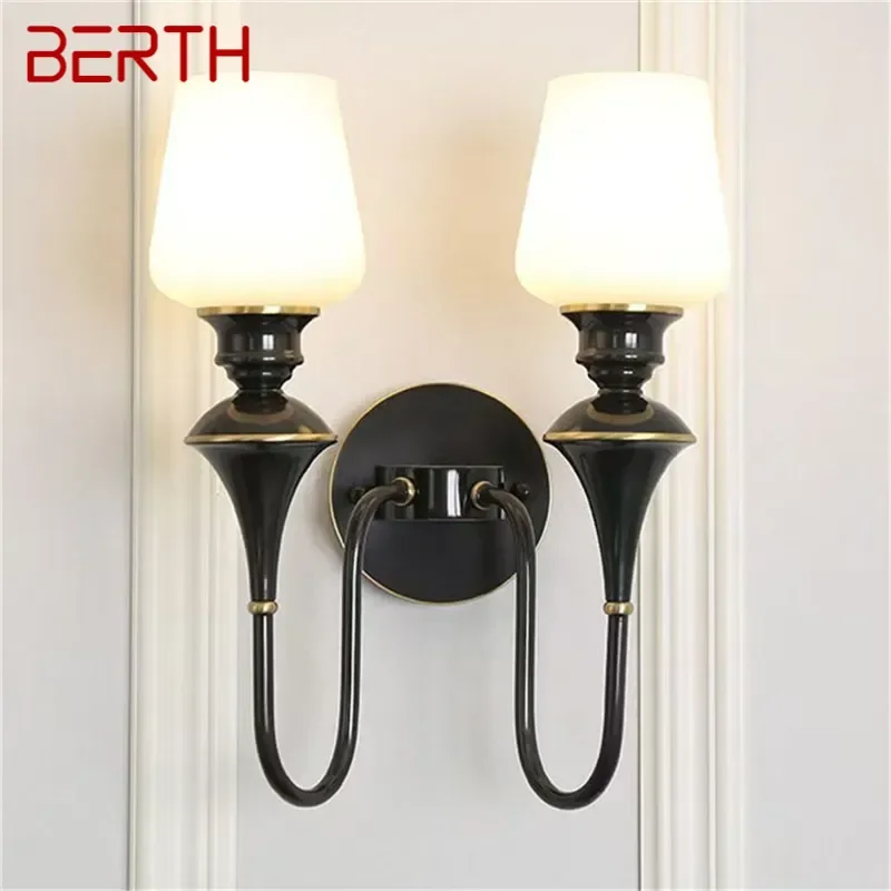 BERTH Contemporary Brass Wall Lamp American Retro LED Living Room Bedroom Study Room Hotel Villa Model Room Hall Way Aisle Ligh