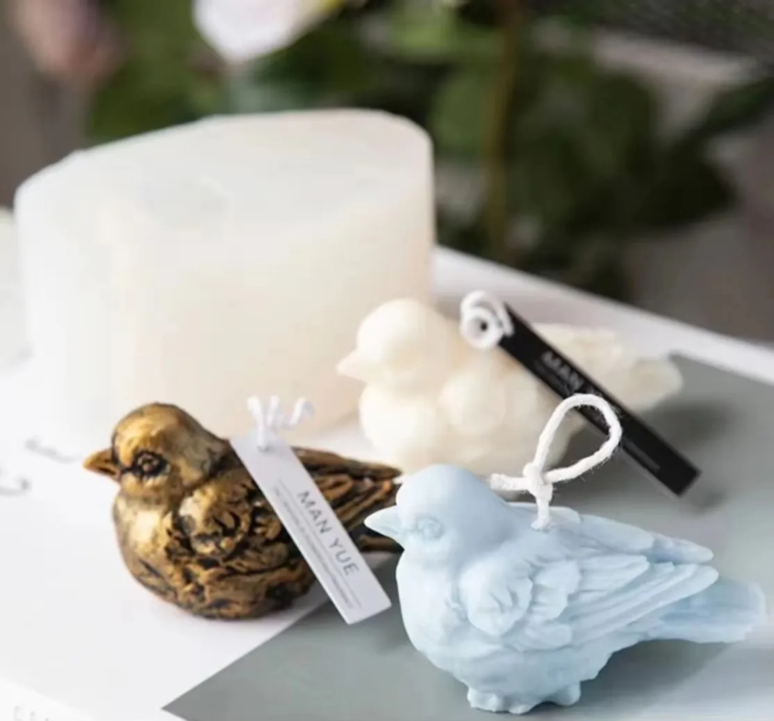 3D Sparrow Silicone Candle Mold Bird Shape Soap Making Gypsum Ornaments Salt Sculpture Resin Aroma Molds Handicrafts Home Goods