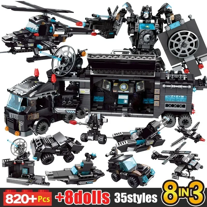 City Series Police Station SWAT Building Blocks Fighting Robot Helicopter Bricks Kit Educational Toys for Gifts
