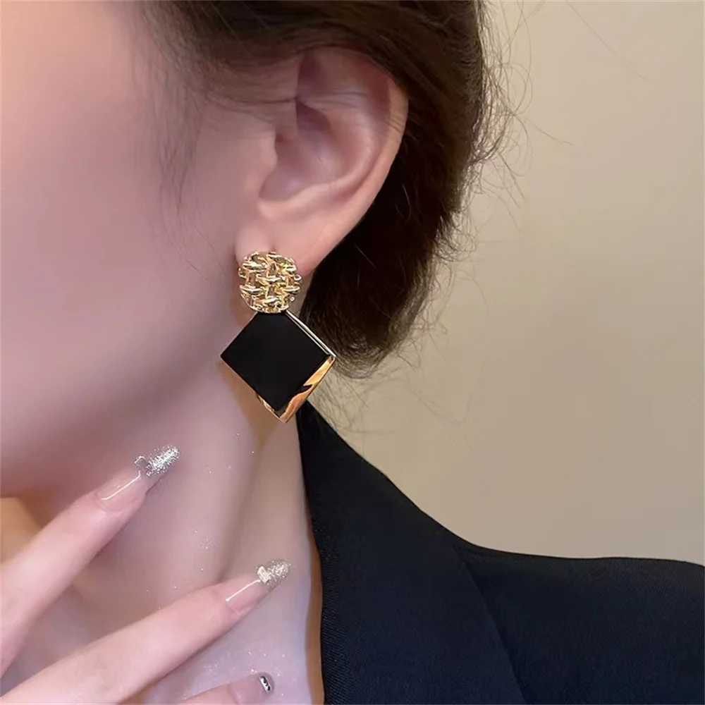 Korean Double Geometric Square Black Earrings For Women Temperament Exaggerated Drop Earrings Fashion Dangle Jewelry Gifts