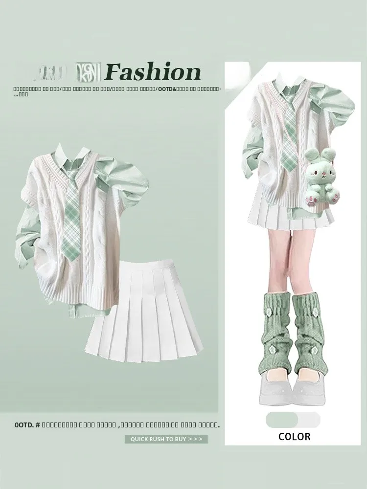 

Женский комплект из трикотажного жилета Long Sve Salt System College Sle, осень 2021, костюм-футболка со плиссированной юбкой