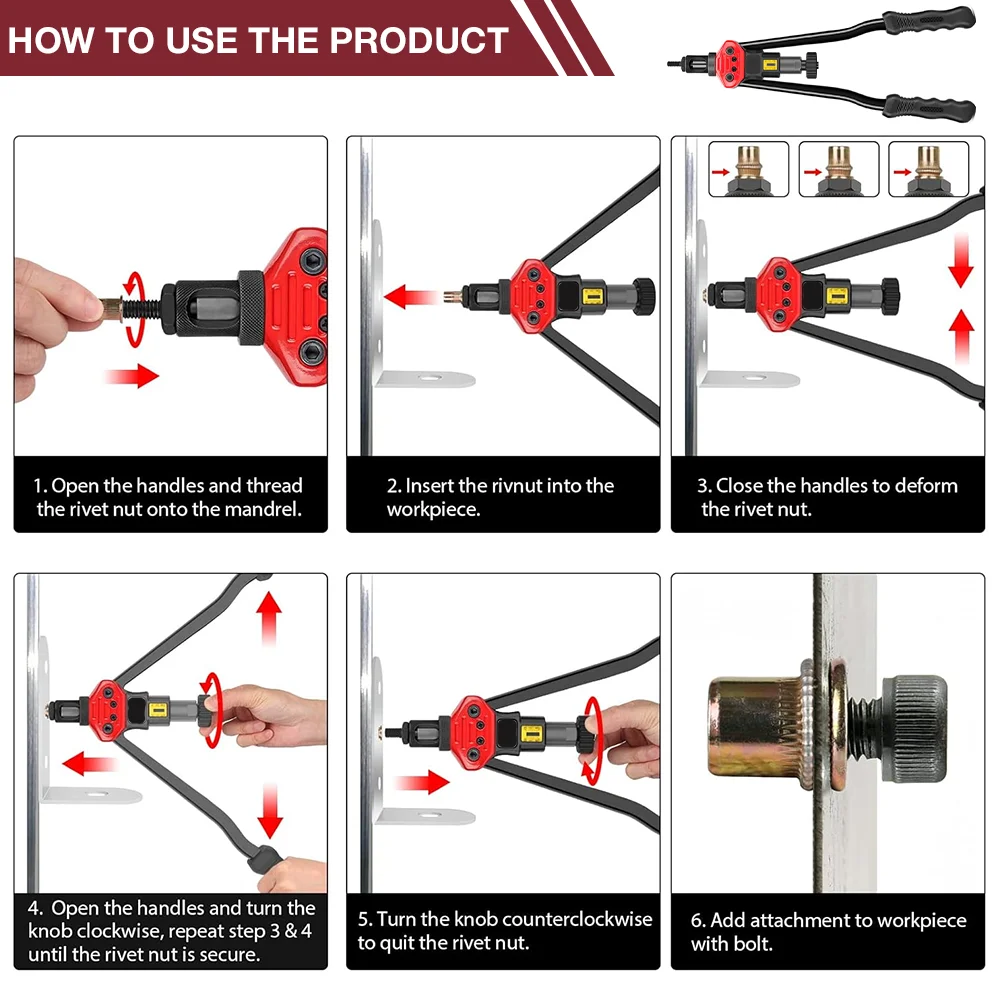 مسدس برشام يدوي، أدوات تثبيت منزلية عالية الجودة، متري M3 M4 M5 M6 M8 M10 M12 بوصة 10-24، 1/4-20، 3/8-16، 5/16-18، آلات تثبيت متعددة المواصفات، مناسبة لجوز برشام #5