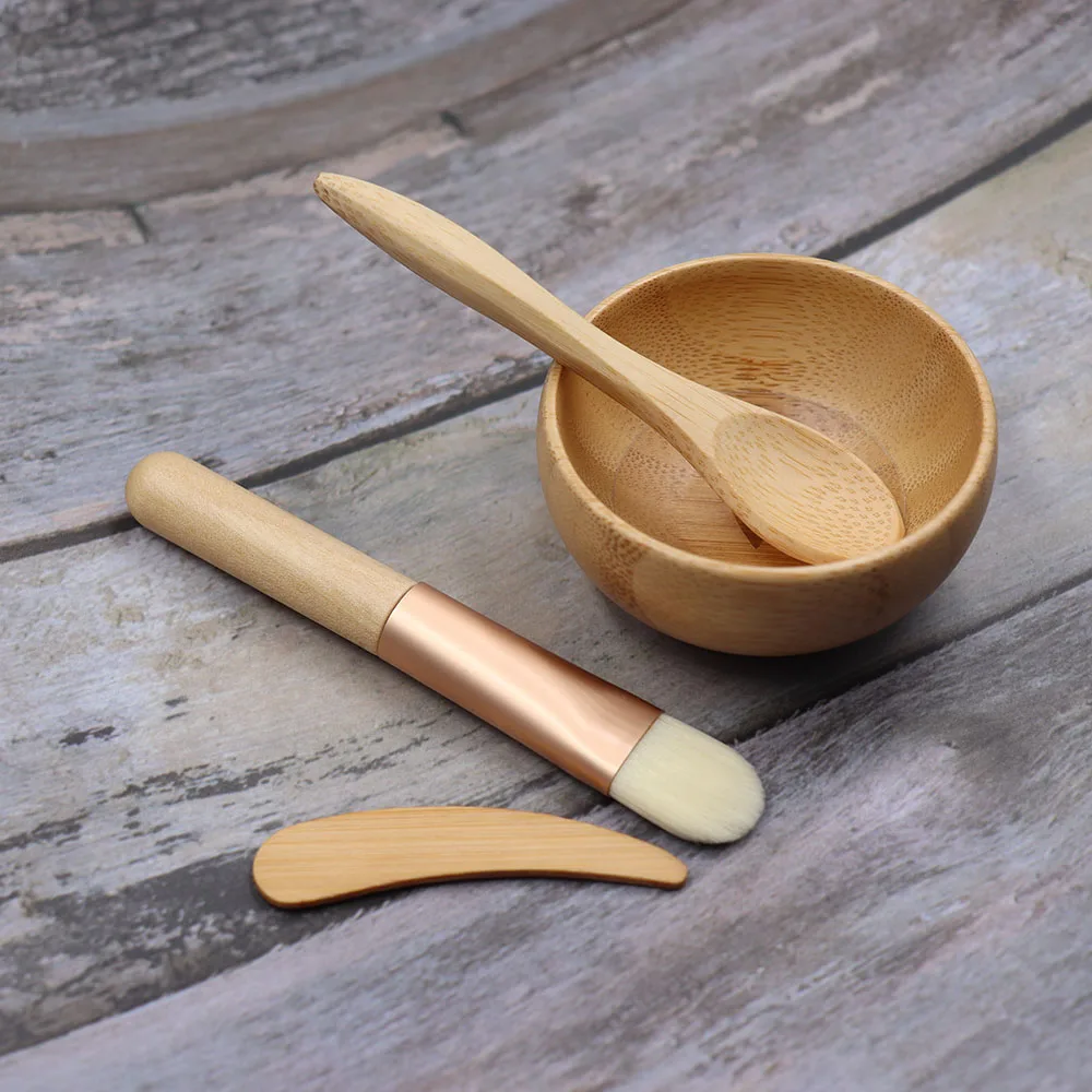 

Natural Bamboo Wooden Cosmetic Mini Bowl Face Skin Care Clay Cream Bamboo Mixing Facial Mask Bowl & Brush Spatula With Spoon Set