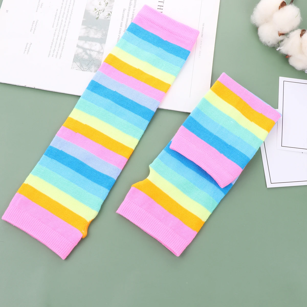 

2 Pairs Rainbow Striped Gloves Cosplay Arm Cover Sun Protection Color Sleeves Guard