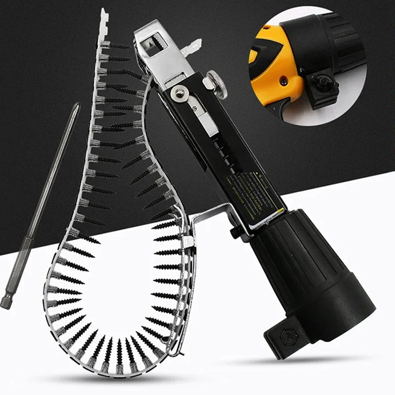 Automatic Chain Nail Gun Adapter Screw Gun Nozzle Adapter Nail Bracket Chain Nails Kit for Electric Drill Woodworking Tool