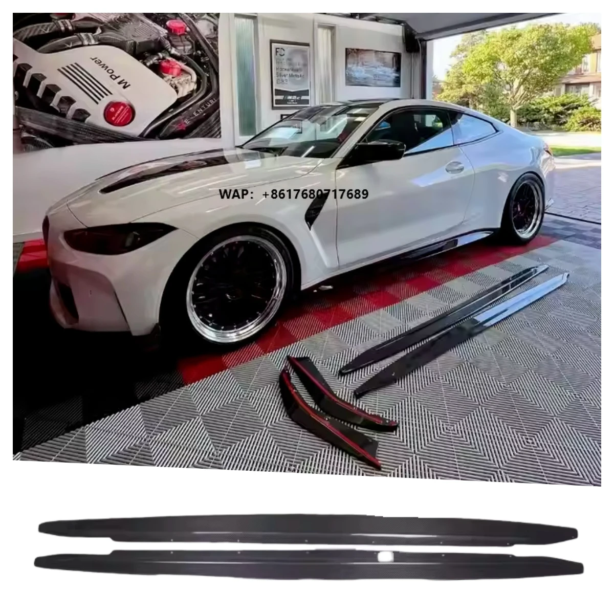R44 Style Dry Carbon Fiber Side Skirts for G80 M3 G82 M4 2021+ Side Bumper Extention Lip Body Kits