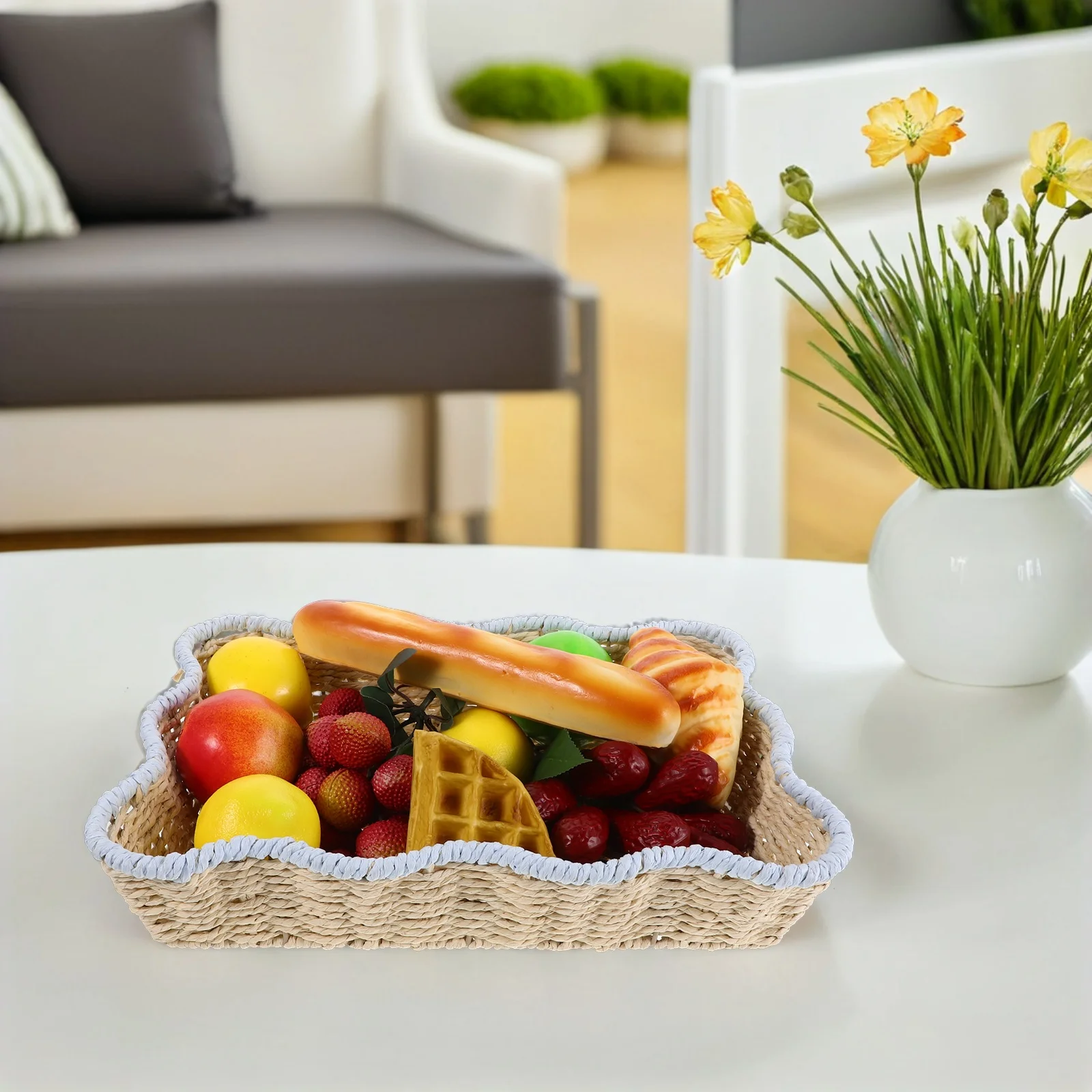 

Handwoven Paper Rope Baskets Handmade Storage Basket Natural Woven Organizer for Kitchen Bedroom Living Room Fruit Bread
