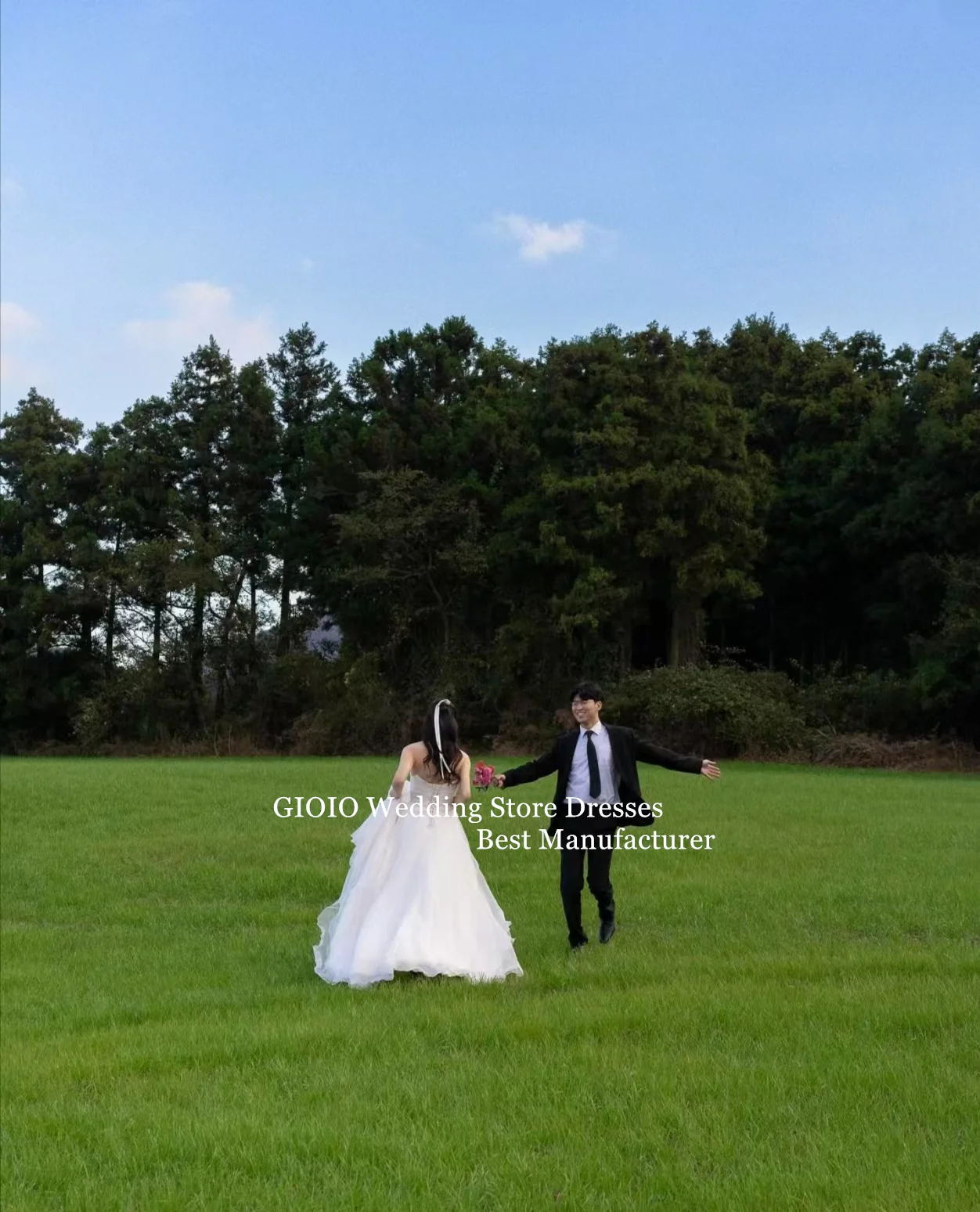 GIOIO فستان زفاف متدرج عاجي من الأورجانزا بدون حمالات بطول الأرض فستان زفاف مخصص كوري لالتقاط الصور الفاخرة