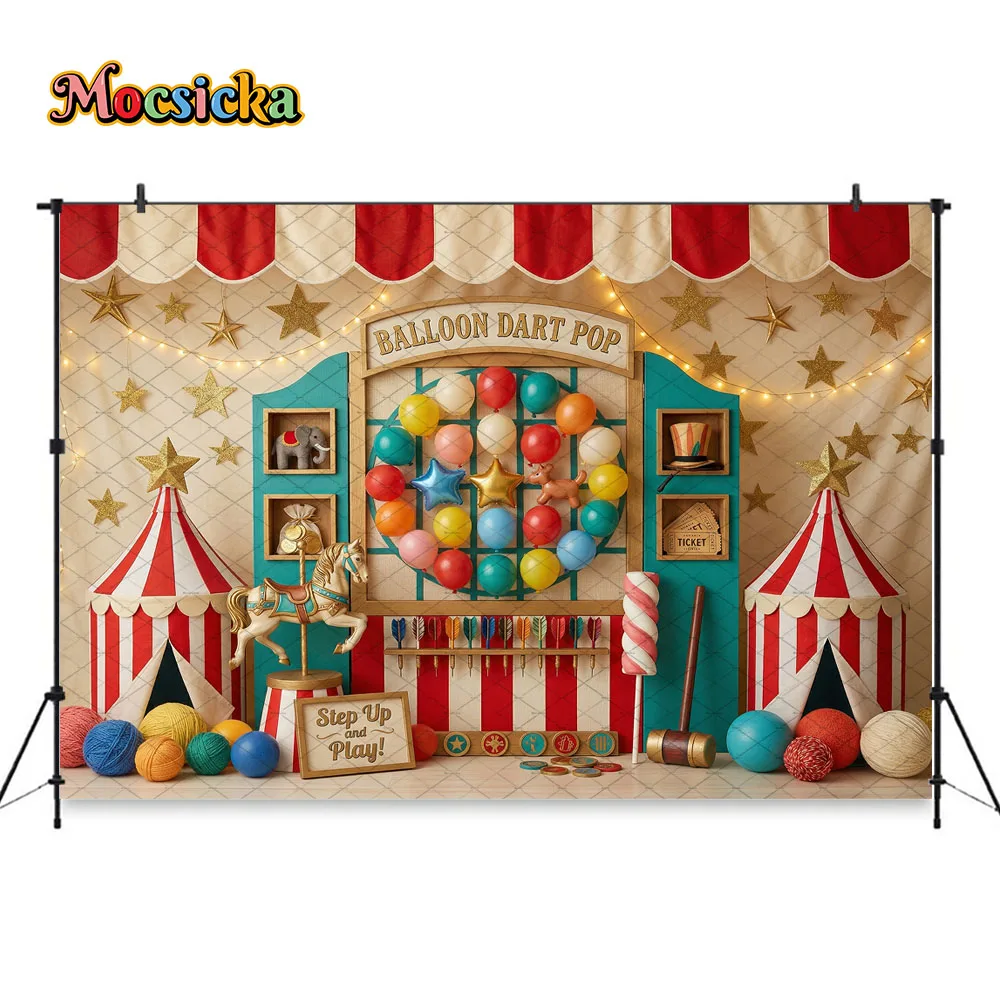 Mocsicka Vintage Circus Carnival Game Backdrop for Kids 1st Birthday Party Baby Shower Cake Smash Photography Studio Background