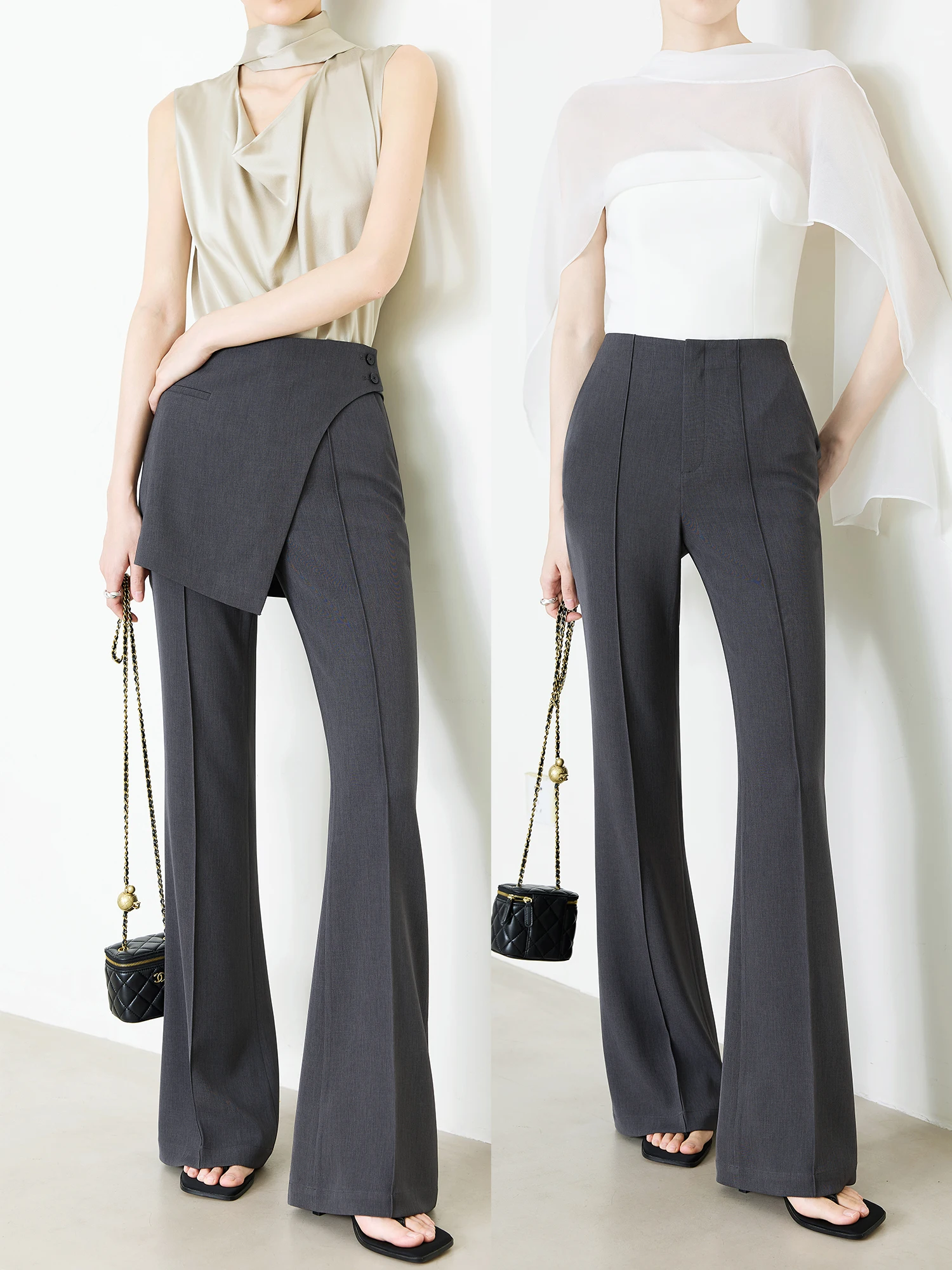 

Женские плиссированные брюки Chamoka серого цвета, новинка весна-лето, с высокой талией, утягивающие, трансформирующиеся в юбку, расклешенные, повседневные брюки-клеш