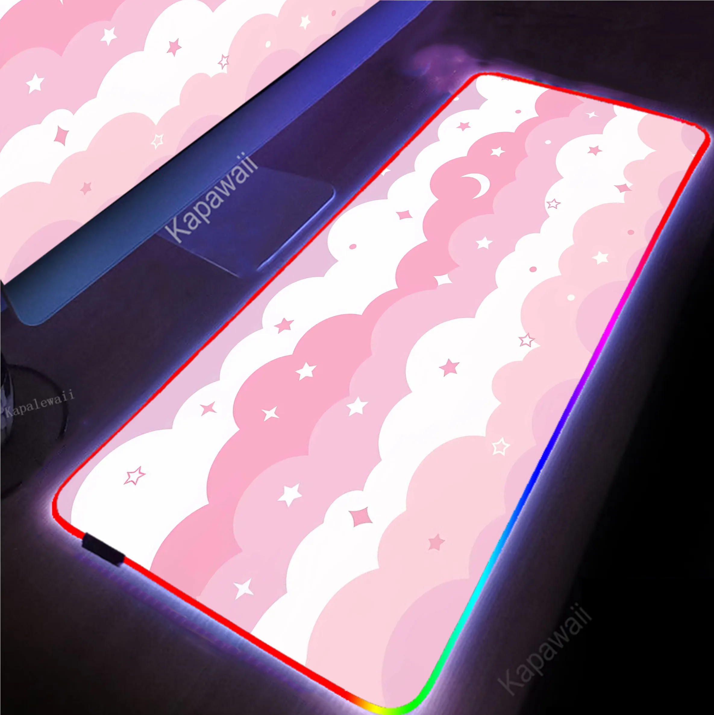 

Pink Cloud Kawaii RGB Backlight Mousepad Gamer Mouse Pad Gaming Desk Mat Alfombrillas de ratón Mouse Mat Keyboard Pads 100x50cm