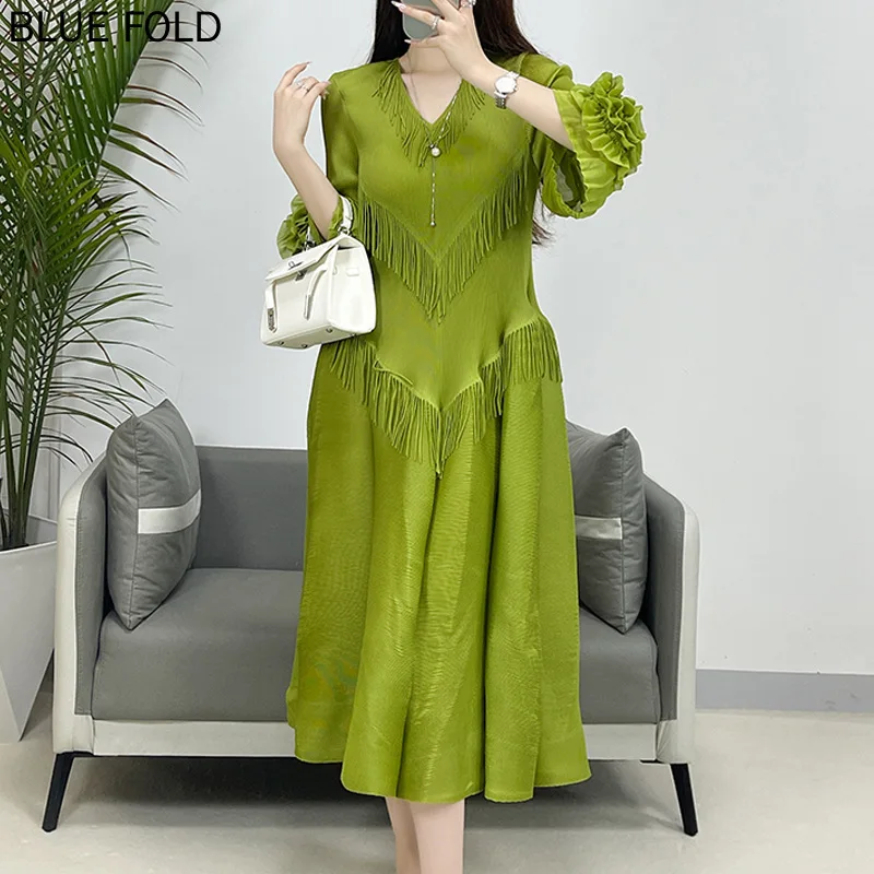 

Summer New Pleated Casual Miyake Tassel Dress Feminine Design High-end Women's Dress High Quality Clothes Birthday Dresses