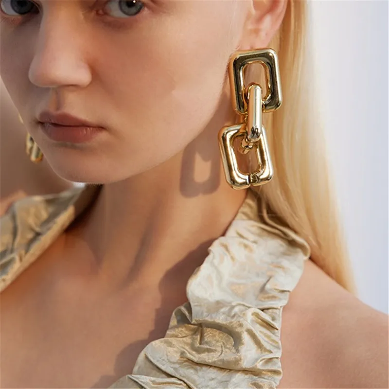 Exaggerated Geometric Chunky Chain Drop Earrings For Women Girls European American Personality Punk Jewelry Fashion Accessories