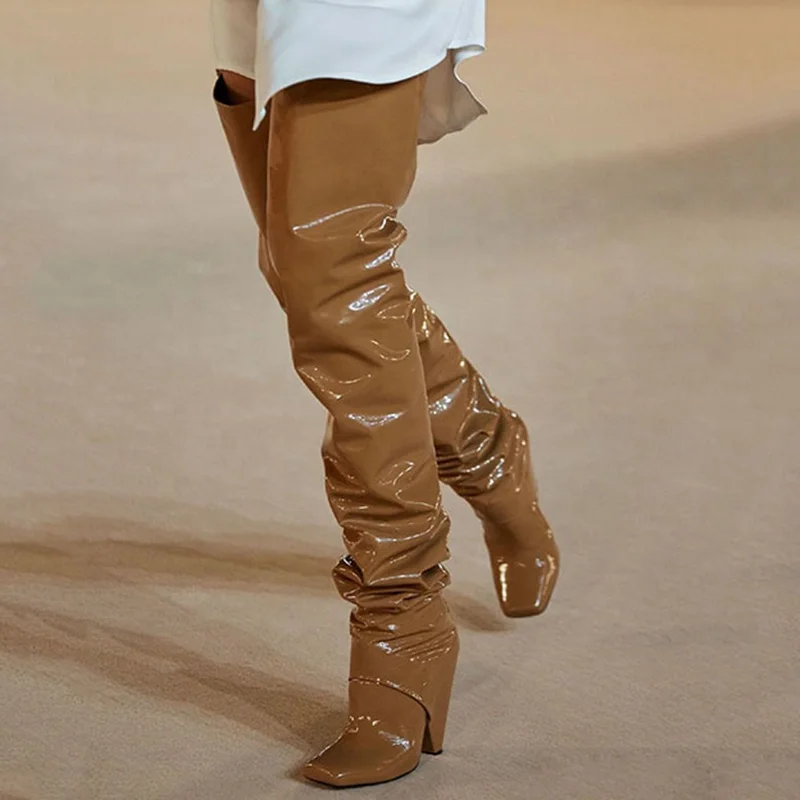 

Winter Loose Style Women's Over The Knee High Boots Spike Heel Shoes Square Toe Dress Shoes Thigh High Sexy Boots Long Big Size