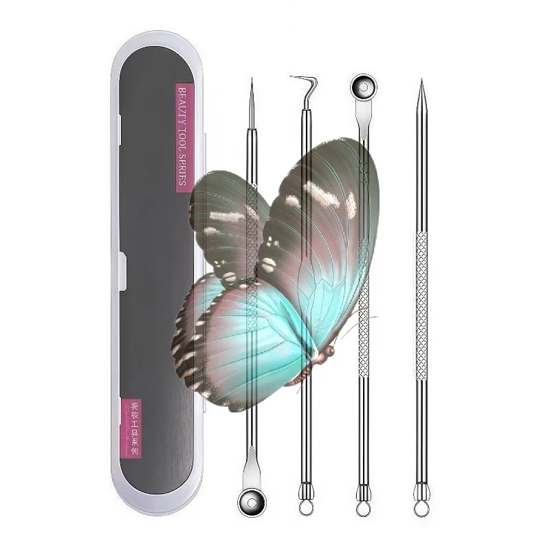 4Pcs Corrosion Resistant Acne Remover Set Stainless Steel Blackhead Extractor Pore Cleaner for Beauty Salon Use