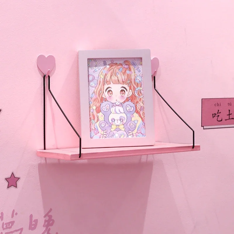Pink Wood Storage Rack Room Decoration Storage Rack Household Items Wall Shelf  Display Stand
