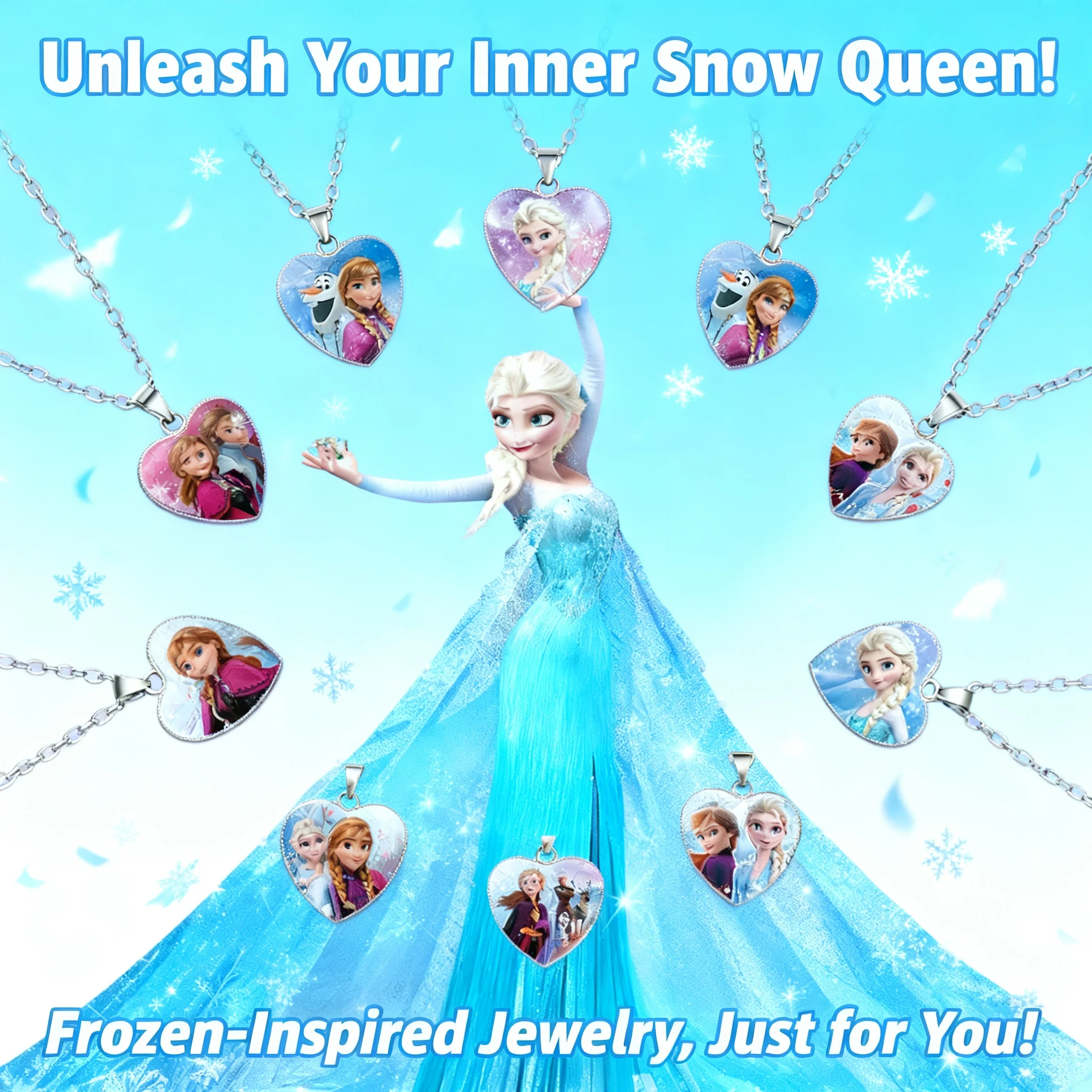 

Frozen Princess Elsa Anna Anime Love Pendant Necklace Childrens Jewelry Kids Birthday Gift Figures Accessories Disney