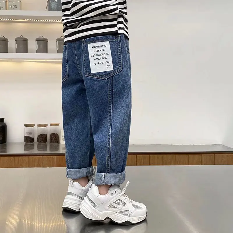 

New Boys Girls Cool Jeans Spring And Autumn Trousers Korea Style Concise Casual Loose Pants Children's Clothing Summer Pants