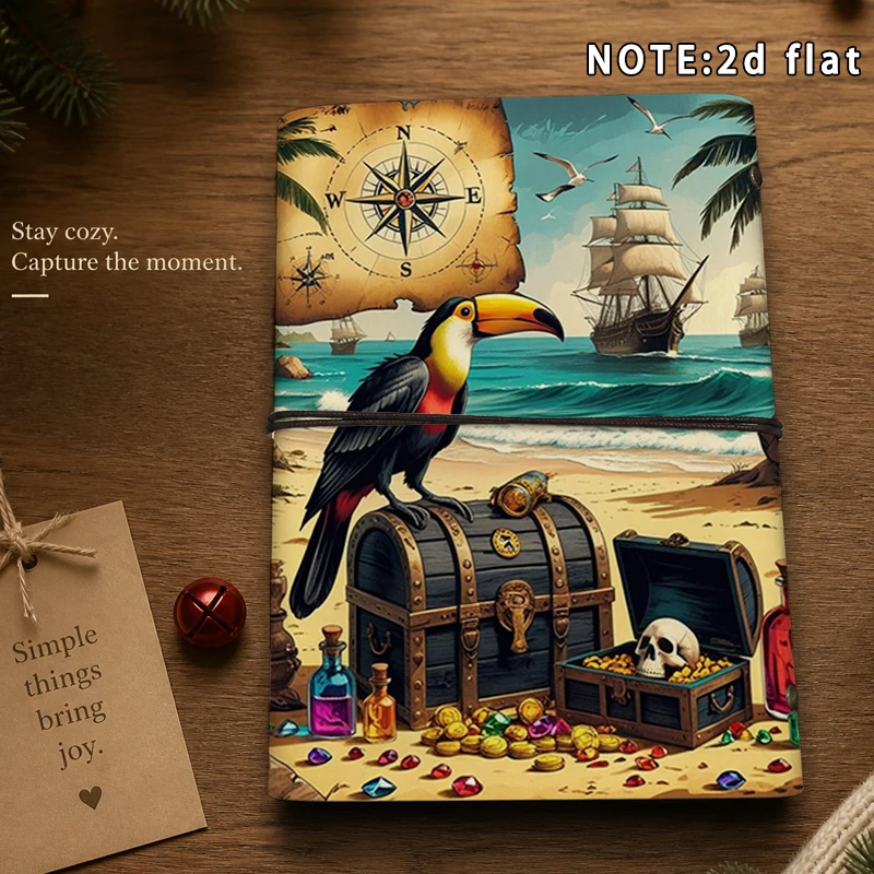 A5 Notebook Pirate Treasure Chest Toucan Beach Nautical Map Pattern Travel Journal Writing Diary Stationery Gift For Adventure