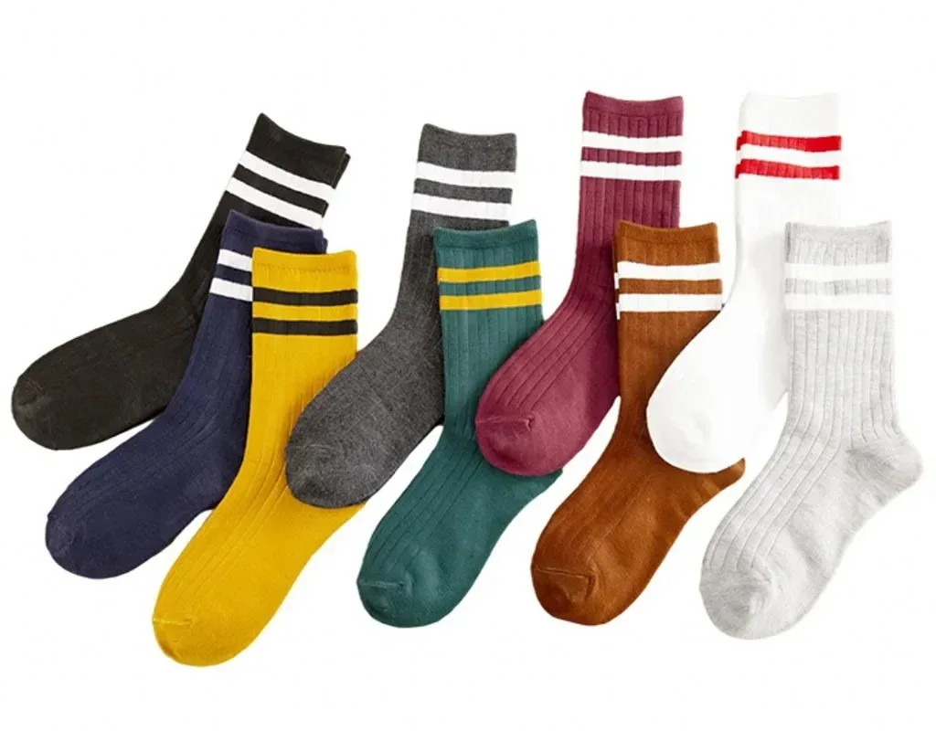 Frühling Lange Socken Frauen Koreanische Version der Zwei Bars Japanischen Gestreiften Baumwolle Rohr Socken Ankle Engen Socken College Stil