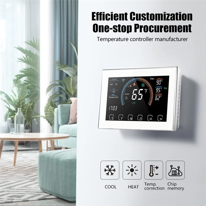 

ABSQ-4,8-дюймовый сенсорный ЖК-экран, беспроводной термостат с тепловым насосом, умный Wi-Fi термостат, адаптер C-Wire в комплекте