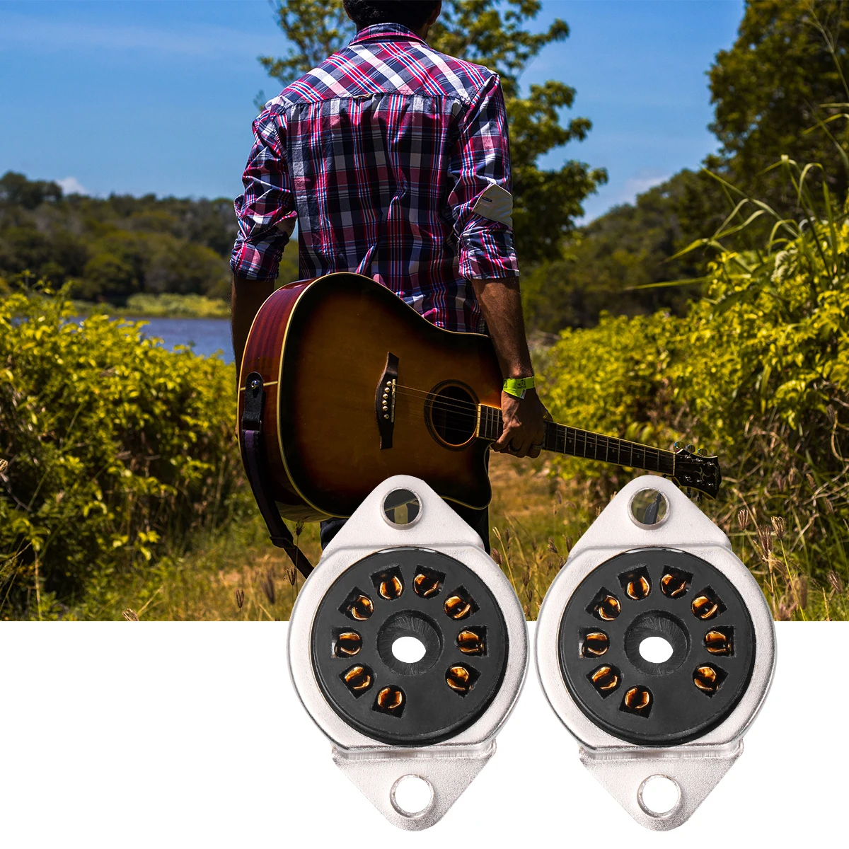 

2Pcs Guitar Tube Socket 9-Pin Base Electronic Tube Holder Gold Plated Chassis Mount for Audio Sound Amplifier Guitar Socket