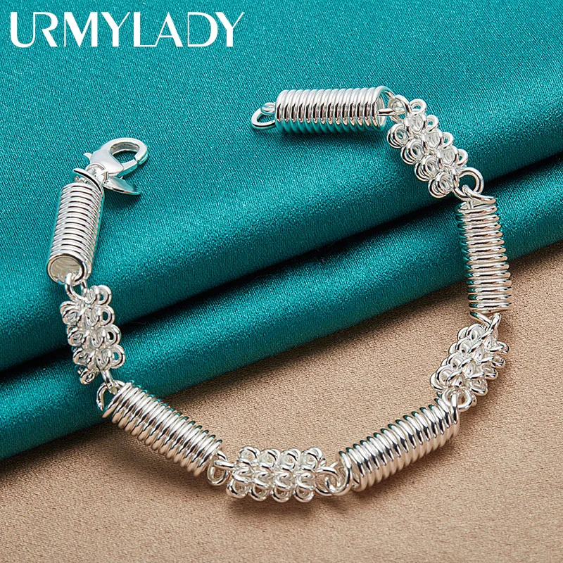 

URMYLADY 925 Sterling Silver Spring Chain Bracelet For Woman Men Wedding Party Fashion Jewelry