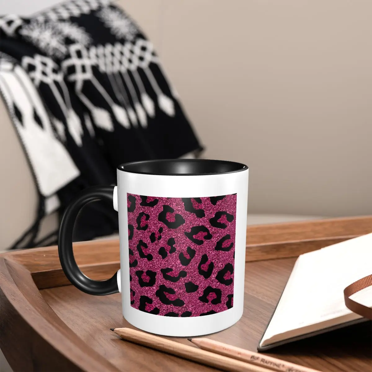 Pink Glitter Leopard Print Mug Funny Ceramic Coffee Cups Tea Mugs Milk Cup Drinkware Gifts for Woman Man