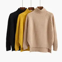 Autumn and Winter Women's Pullover Solid Color Half High Collar Wool Loose Fit Sweater Knitted Underlay Fashion Elegant Tops