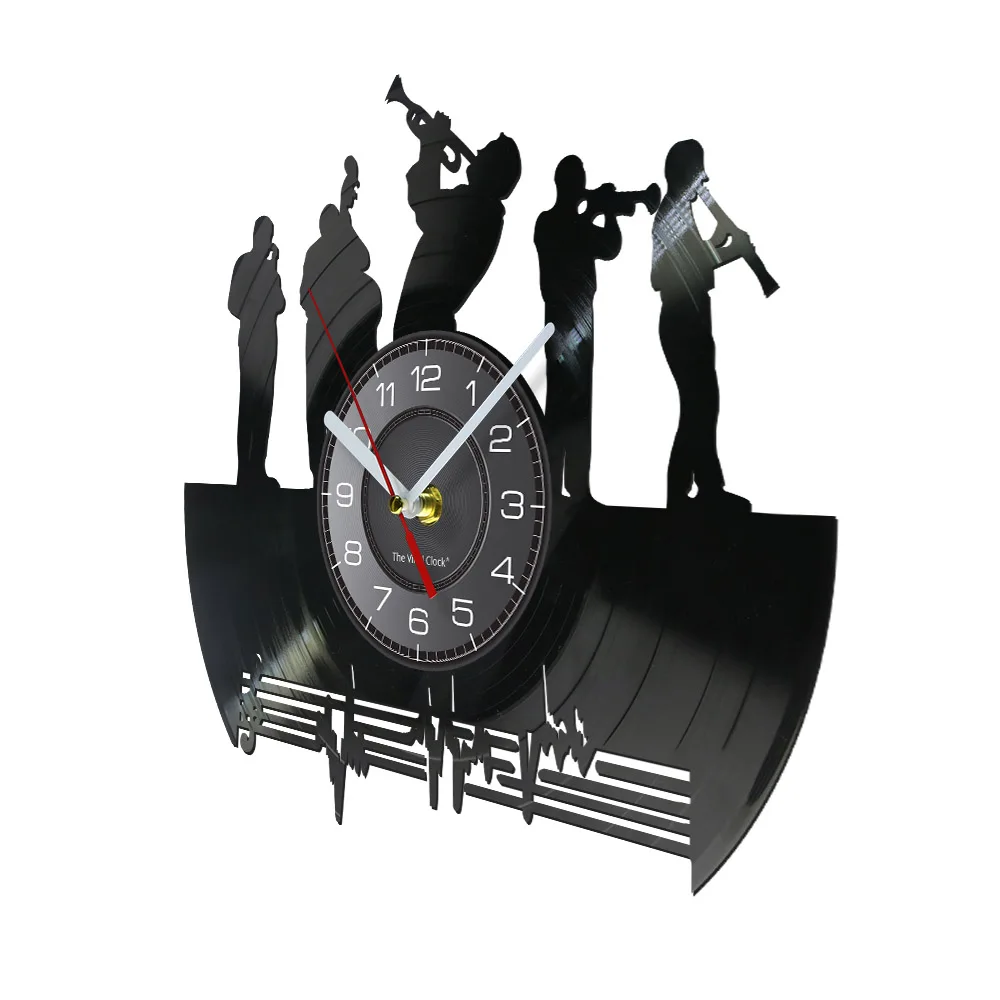 Saxophone Jazz Music Band Vinyl Record  Wall Clock Classical Jazz Music Decorative Silent Wall Clock Jazz Music Lover Gift