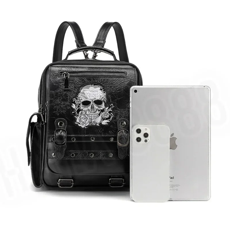 Motorcycle Riding Backpack Large Capacity Women's Backpack Skull Embroidered Handbag Computer Bag