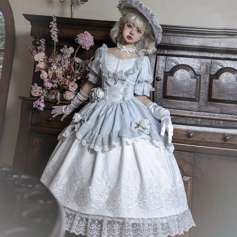 Elegant Lolita Jsk Suspender Dress Princess Palace Oil Painting Cla Ruffle Gorgeous Dress Court Style JSK Tea Paty Dress