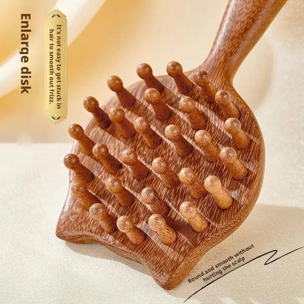 Gold Thread Sandalwood Detangling Brush Massage Comb Creative Cartoon Cute Cat Long Hair Comb Home Use Thick Tooth Comb view 6