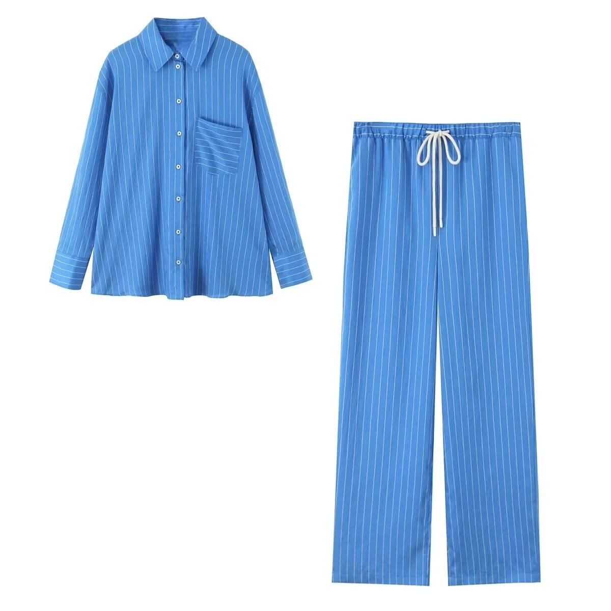 

UNIZERA women's clothing 2025 summer new products women's loose striped collar long-sleeved shirt with mid-waist straight pants